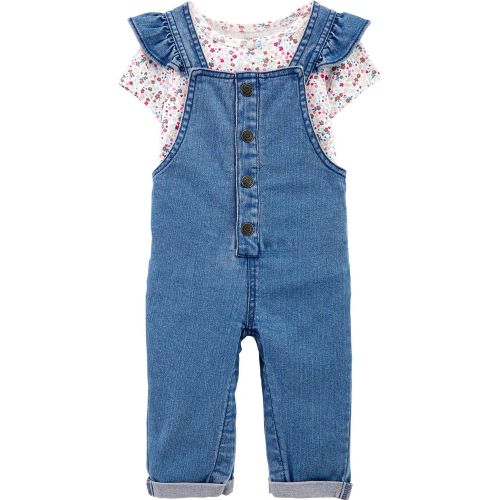 2-Piece Floral Bodysuit & Overall Set - Blue