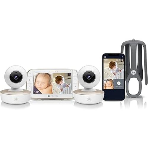Motorola Baby Monitor VM855-2 - Indoor 2-Camera Video with Crib Mount - HD 720p, Connects to Phone App, 1000ft Range, 2-Way Audio, Split-Screen, Digital Pan-Tilt-Zoom, Room Temp Monitoring, Music