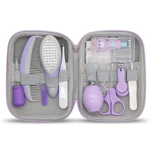 Baby Grooming Kit, 15 in 1 Portable Baby Safety Care Kit with Baby Brush and Comb Set Nail Clippers Nasal Aspirator etc for Nursery Newborn Infant Girl Boys Keep Clean Baby Essentials (Purple)