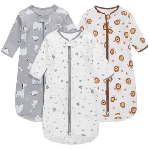 Sleep Sack Long Sleeve 3 Pack 100% Cotton Baby Wearable Blanket Long Sleeve Sleeping Sack for Infant 0-18 Months