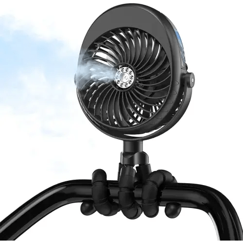 2025 Upgarded 4000mAh Misting Baby Stroller Fan, Rechargeable Battery Operated,Max 15Hrs Cooling,50ml Portable Water Sprayer Misting Fan with Flexible Tripod Clip on Car Seat Crib Treadmill Bunk Bed