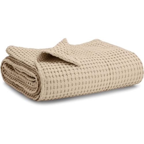 Comfy Cubs Waffle Weave Baby Blanket - 102 x 102 cm Cotton Blanket with Textured Design - Designed in The US, Lightweight Soft and Cozy Cover for Newborn, Toddlers, Boys & Girls - Sand