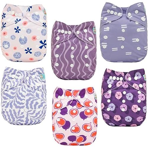 ALVABABY Baby Cloth Diaper 6 Pack with 12 Inserts One Size Cloth Diaper Covers Adjustable Washable Reusable for Baby Girls and Boys 6DM126