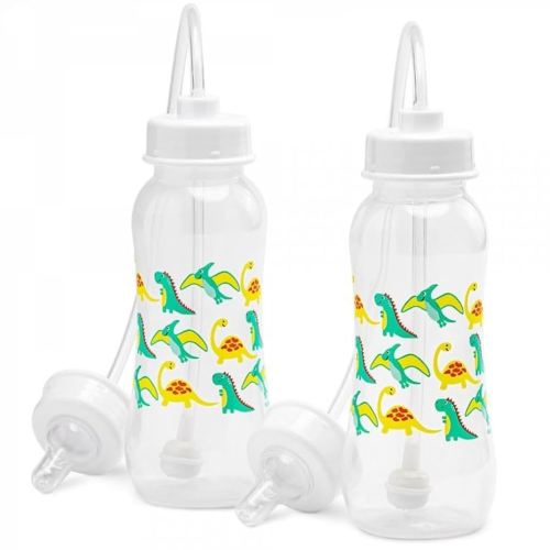 Hands-Free Baby Bottle - Anti-Colic Self Feeding 9 oz Baby Bottle Nursing System with Fast Flow Nipple/Teat 3m+ Infant (2 Bottles - Dinosaur)