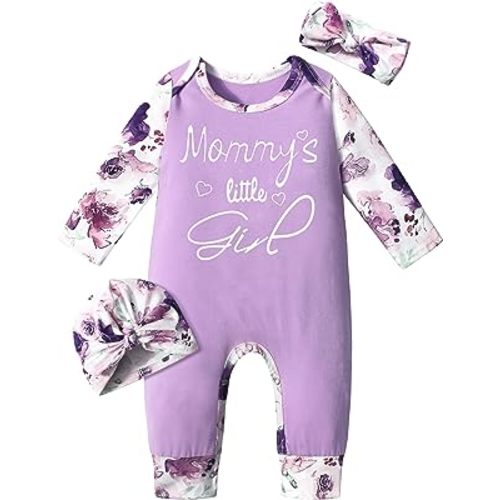 Von kilizo Baby Girl Clothes Cute Floral Infant Newborn Baby Clothes for Girls Letter Print Snap Baby Girl Romper Jumpsuit
