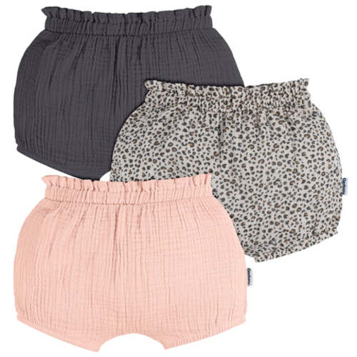 3-Pack Baby Girls Grey, Leopard, &amp; Pink Gauze Bubble Shorts