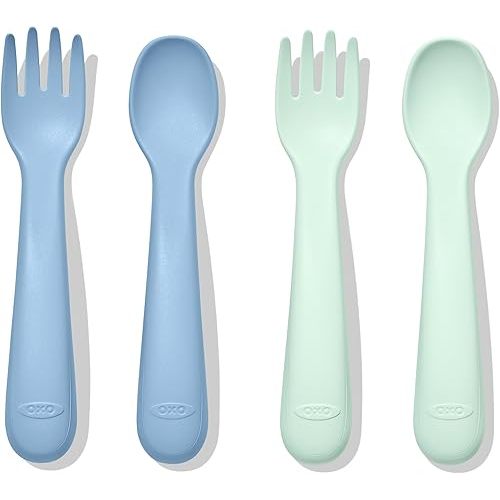 OXO Tot Plastic Fork and Spoon Set - Opal and Dusk