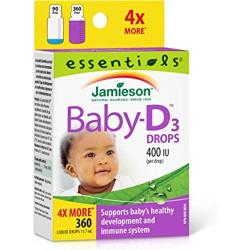 Jamieson Baby Vitamin D3 Drops 400 IU, Supports Baby's Development, Immune Health, Healthy Bones and Teeth. Pure and Premium Formula, Non-GMO, Gluten-Free, Lactose-Free, No Artificial Colours, Flavours or Preservatives, 360 Drops