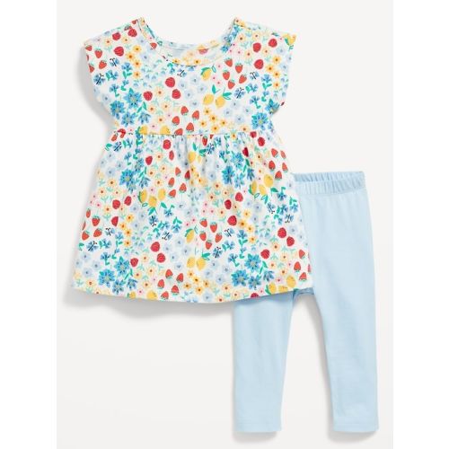 Printed Short-Sleeve Dress and Leggings Set for Baby