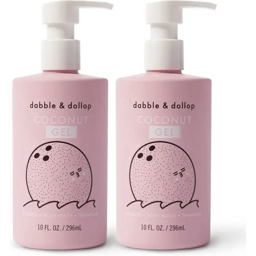 Dabble & Dollop Coconut Body Wash & Shampoo - 3 in 1 Natural Bubble Bath for Kids, USA-Made, Paraben & Sulfate Free, Vegan, Gluten-Free, Tear-Free (10oz, Pack of 2)