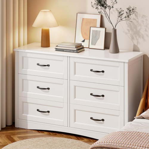 Dresser for Bedroom, Lofka 6 Drawer Double Dresser, Anti-Tip Safety, Premium Paint, Modern Wood Chest of Drawers
