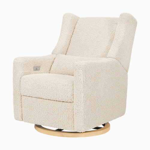 babyletto Kiwi Electronic Recliner and Swivel Glider - Almond Teddy Loop With Light Wood Base