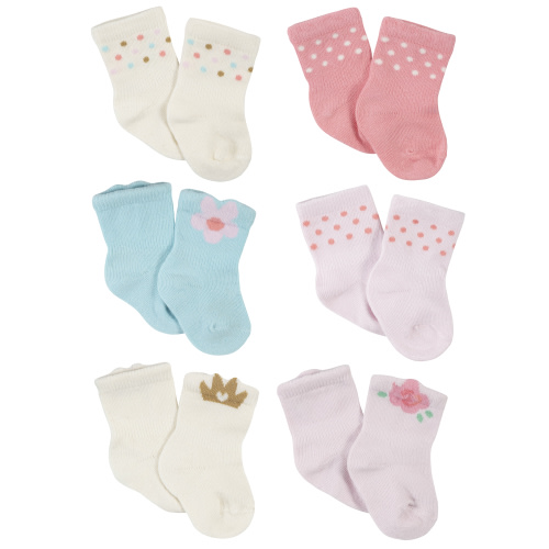 Gerber Baby Girl Wiggle Proof Jersey Crew Socks, 6-Pack, Sizes 0/3 Months - 6/9 Months