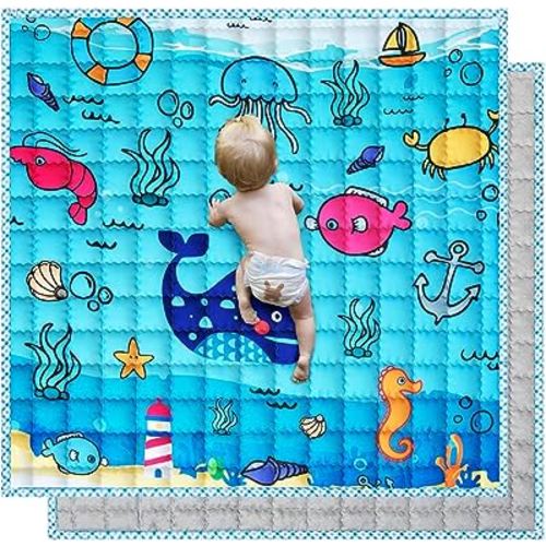 Baby Play Mat, Baby Crawling Floor Mats Babies Playmats Compatible with TODALE LIAMST Baby Playpen, Non-Slip Cushion Indoor Outdoor Infant Play Mat Kids Playpen Mat for Baby (50x50 Inch, Ocean Blue)