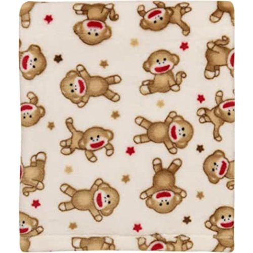 Baby Starters Super Soft Sock Monkey Baby Blanket for Newborns and New Moms (Ivory and Red, 30"x40")