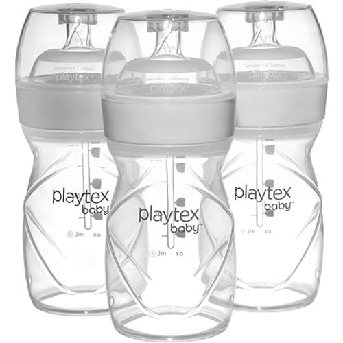Playtex Baby Anti-Colic Nurser Bottles with Pre-Sterilized Disposable Drop-Ins Liners, 4 Oz Bottles (3 Count), Includes Slow Flow Nipples for Newborn and Breastfeeding Babies, Feeding Essentials