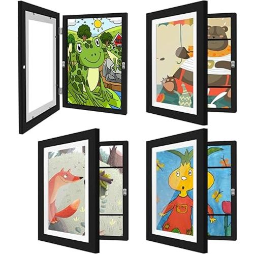 4 Pack Kids Artwork Frames Changeable 8.5 x 11 Inch Children Art Projects Kids Art Frames Front Opening Picture Display Frame, Black
