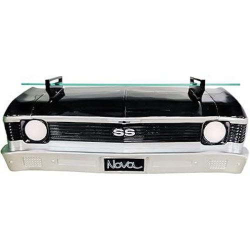 Chevrolet Nova SS Floating Wall Shelf, Black, 19.3x6.3x6.9 inches, Tempered Glass, Battery Powered LED Headlights,Car Lover's Decor, Nova Collector