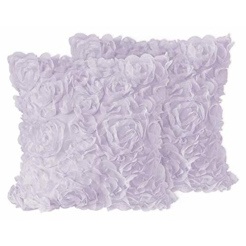 Sweet Jojo Designs Purple Floral Rose Girl Decorative Throw Pillow Covers Couch Bed Square Home Decor Accent Cases Set of 2 18x18 (Pillows NOT Included) Solid Lavender Elegant Vintage Boho Shabby Chic