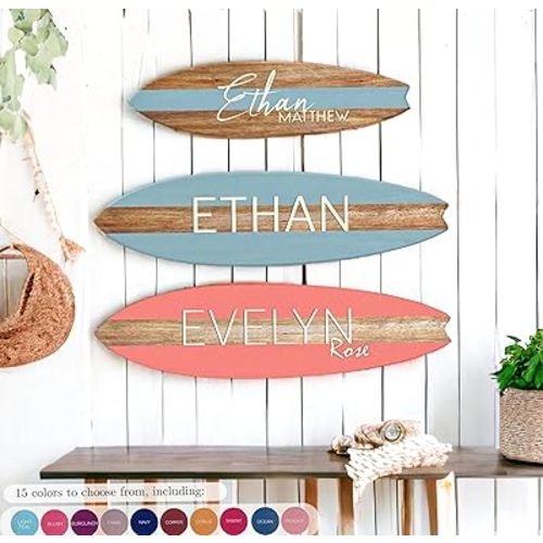 Personalized Name Mini Wooden Surfboard Decor-Coastal Wall Decor, Surf Boards for Wall, Surf Decor for Home, Wood Surfboard Accent, Decorative Surf Board Wall Art-2 Sizes, 15 Colors