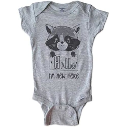 Hello I'm new here. baby Raccoon d2 - onesie birth announcement Shower gift