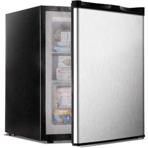 Simzlife 2.1 cu. ft. Upright Freezer, Mini Dorm Freezer with Reversible Single Door, Temperature Control, 2 Shelves, Low Noise, Silver