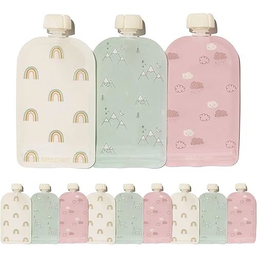 Hippypotamus Reusable Baby Food Pouches for Toddlers - BPA Free Food Grade - Dishwasher & Freezer Safe - Baby Food Containers - Refillable Squeeze Pouch for Applesauce & Yogurt - 12 Pack (Rainbows)