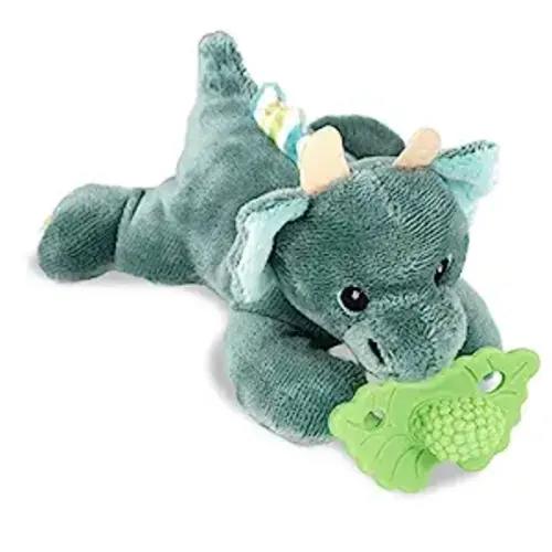 RaZbaby RaZberry Teether, Holder w/Detachable Baby Teething Toy, Textured BerryBumps Soothe Sore Gums, Machine Washable Stuffed Animal RaZbuddy, Ages 0M+, Easy to Hold & Use Hands-Free – Dragon/Mint - Baby Dragon