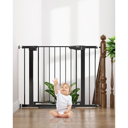Cumbor 29.7-40.6" Baby Gate for Stairs, Mom's Choice Awards Winner-Dog Gate for Doorways, Pressure Mounted Self Closing Pet Gates for Dogs Indoor, Durable Safety Child Gate with Easy Walk Thru Door