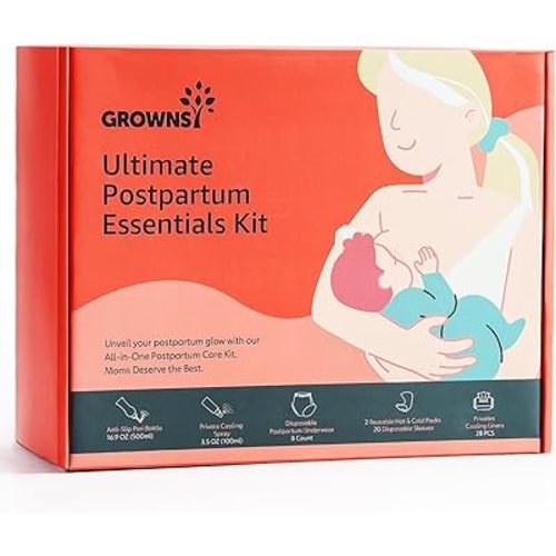 GROWNSY Postpartum Essentials Recovery Kit for Women After Birth, Postpartum Kit for Labor Delivery, Self-Absorbent Postpartum Disposable Underwear, Peri Bottle, Perineal Spray, Post Partum Ice Packs