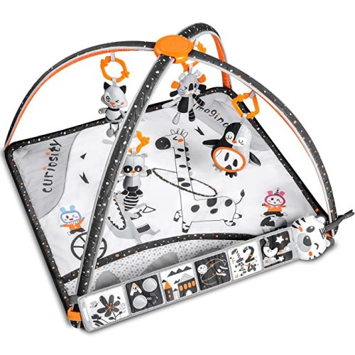 TUMAMA Baby Gym with Soft Removable Toys, Black and White High Contrast Baby Activity Mat Baby Play Mats for Tummy Time Infants Newborn Babies Shower Birthday Gifts,Washable