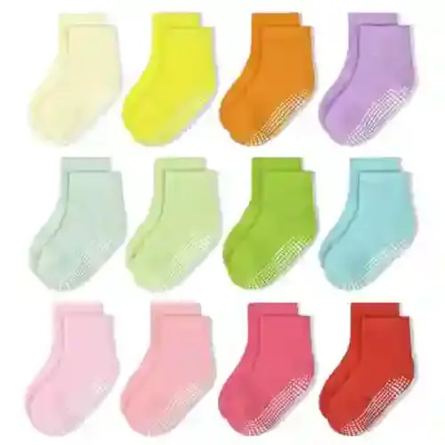 Non-Slip Toddler Socks With Grips 12 Pairs Kids Anti Slip Sticky Socks For Infant 6-12 Months 1-10 Years Kids Toddler Slipper Socks