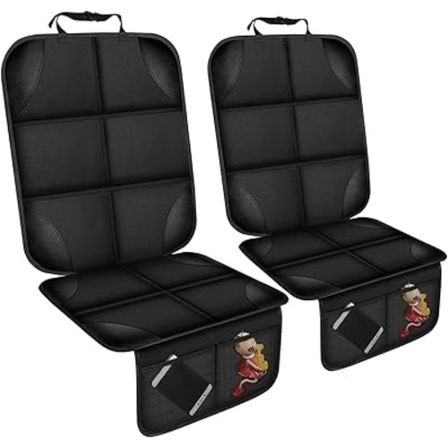 Vellichor Car Seat Protector for Child Car Seat, Thick Padding Seat Protector Under Baby Car Seat, 600D Waterproof Non-Slip Fabric Car Seat Cover for Child and Pet with Pockets (Black 2 pcs)