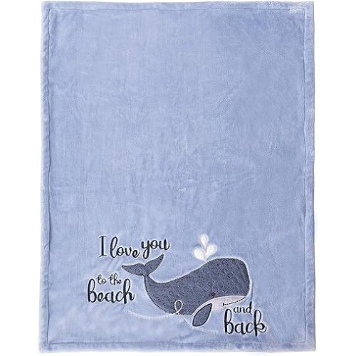 Levtex Baby - Boho Bay Plush Blanket - Appliqued and Embroidered Whale on Blue Plush - Navy, Blue and White - Nursery Accessories - Blanket Size: 30 x 40 in.