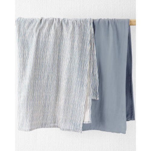 Baby 2-Pack Cotton Muslin Swaddle Blankets - Style,Rhino Grey, Painterly Stripes