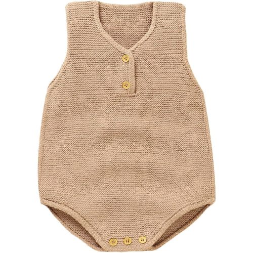 Baby Knit Romper Summer Sleeveless V-Neck Sweater for Newborn Infant Baby Boys and Girls Onesie
