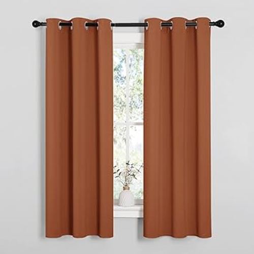 NICETOWN Halloween Blackout Curtain Panels for Girls Room, Nursery Essential Thermal Insulated Solid Grommet Top Blackout Drapes (Burnt Orange, 1 Pair, 34 x 63 Inch)