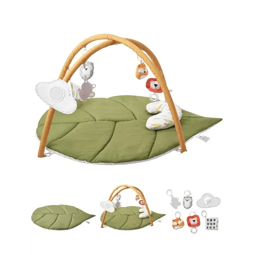 VEVOR Baby Play Gym Mat, Baby Activity Mat with 6 Sensory Toys, Oversize Leaf-Shaped Tummy Time Mat for 0-18 Months Newborn Infant, Baby Essential Gift for Motor Skills & Early Cognitive Development