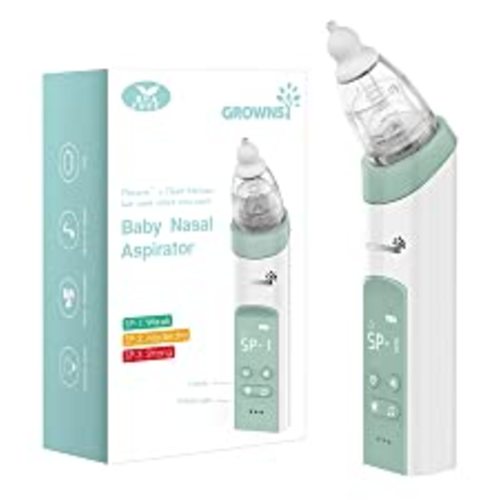 GROWNSY Nasal Aspirator for Baby, Electric Nose Aspirator for Toddler, Baby Nose Sucker, Automatic Nose Cleaner with 3 Silicone Tips, Adjustable Suctions, Music and Light Soothing Function (Green)