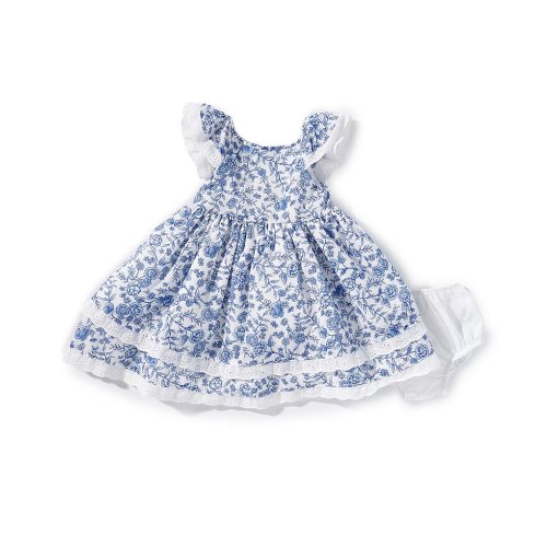 Pippa & Julie Baby Girls 12-24 Months Flutter-Sleeve Joyce Floral-Printed Crocheted-Trimmed Fit-And-Flare Dress