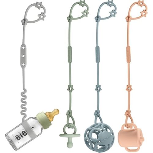 Toy Safety Straps, Silicone Sippy Cup Leash for Baby, Adjustable Stretchable Sippy Cup Straps, Sippy Bottles or Pacifier to Stroller, Highchair, Car Seat, Hanging Basket (A-Multi 4Pack)