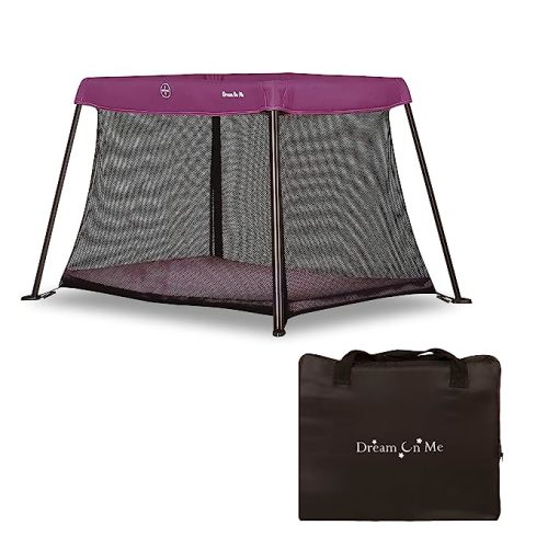 Dream On Me Travel Light Playard in Pink, Lightweight, Portable and Easy to Carry Baby Playard, Indoor and Outdoor - With a Soft and Comfortable Mattress Pad