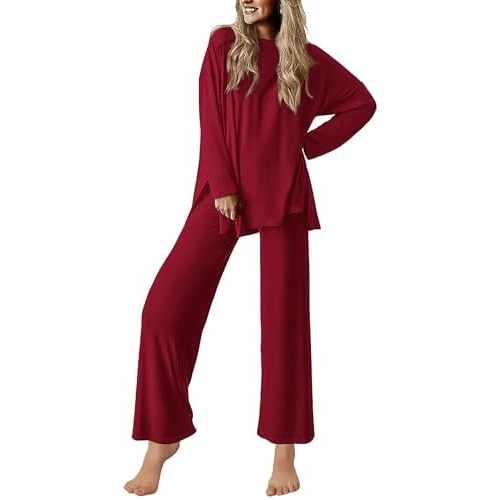 Ekouaer Lounge Sets for Women Long Sleeve Pajamas Fall Loungewear Soft Comfy Pjs Two Piece Travel Outfits Set