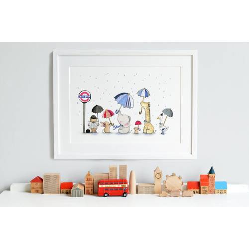 Zoo Commuters, UNFRAMED Nursery Print, Kid's Nursery Art, London, Boy's Nursery, Picture, Painting, Wall Art Print, British Theme