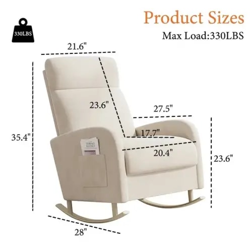 Rocking Chair Nursery, Upholstered Glider Chair with Side Pocket, - TikTok Shop