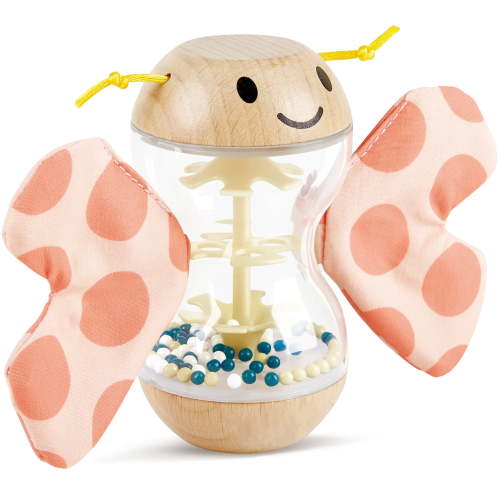 Hape: Butterfly Rainmaker Robert - Soft Peach Colored Baby Teether & Shaker Toy, Detachable Wings, Sensory Play, Infant-Baby-Toddler Ages 0mo+
