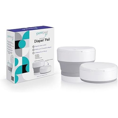 Go Portable Diaper Pail — White — Superior Odor Control with No Added Fragrance — Collapses for On-The-Go — Compact & Space-Saving
