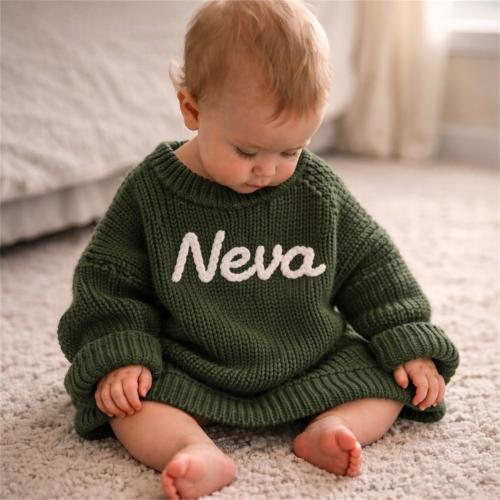 Personalized Knit Baby Sweater, Custom Name Cotton Jumper