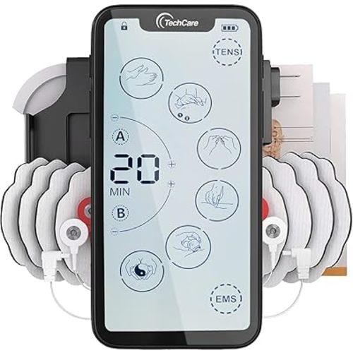 TENS Unit Muscle Stimulator – 24 Massage Modes, Touchscreen EMS Device, Dual Channel, Rechargeable, Deep Tissue Pain Relief for Back, Shoulder, Sciatica, Tendonitis, Plantar Fasciitis,8 Electrodes