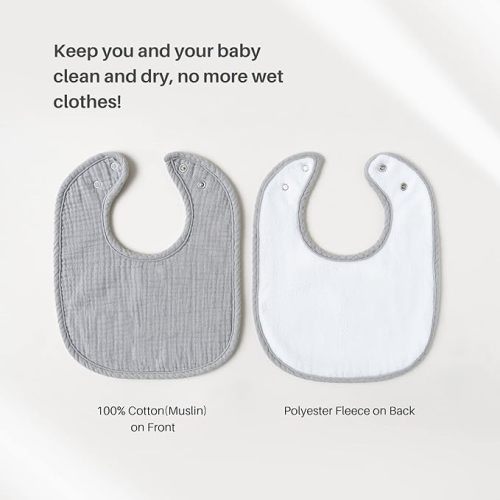 Konssy Muslin Baby Bibs for Boys Girls 6 Pack, Cotton Baby Bib for Drooling and Teething, Absorbent & Adjustable Bandana Bibs